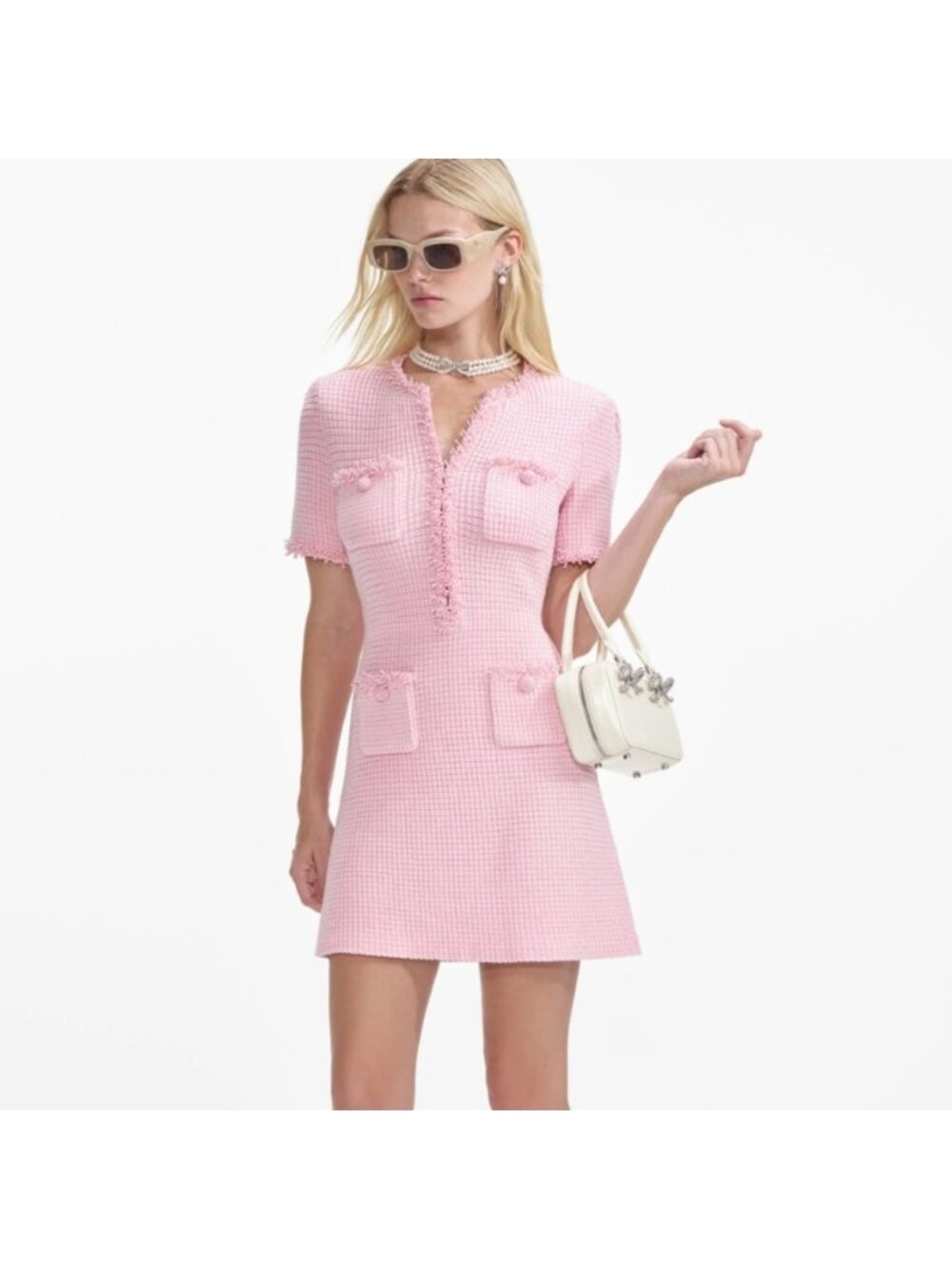 Self-Portrait Pink Textured Mini Dress - Picture 3 of 6